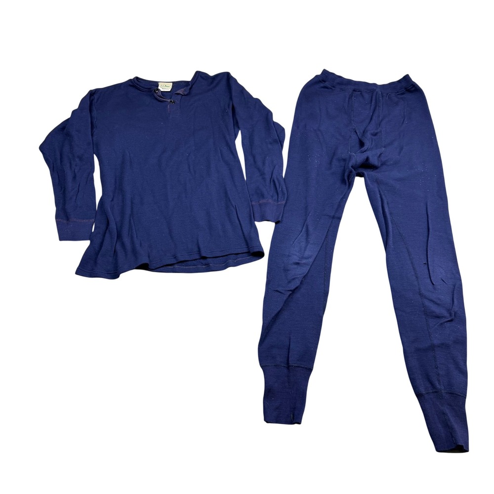 Vintage LL Bean Meraklon Polypropylene Thermal Underwear Set Blue Mens Medium